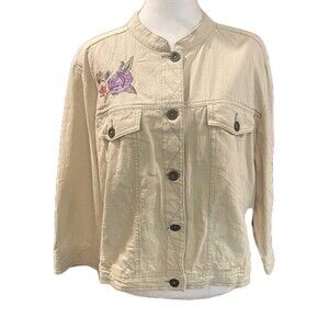 Denim & Co Jacket Women's XL Embroidered Floral Boho Festival